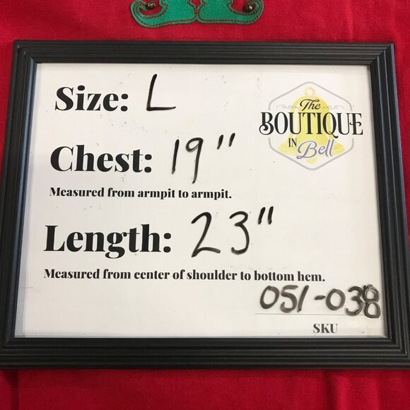 Xmas Santas Helper Novelty Tshirt MC Sportswear L Red Elf Rhinestones Kitschy - Picture 9 of 10